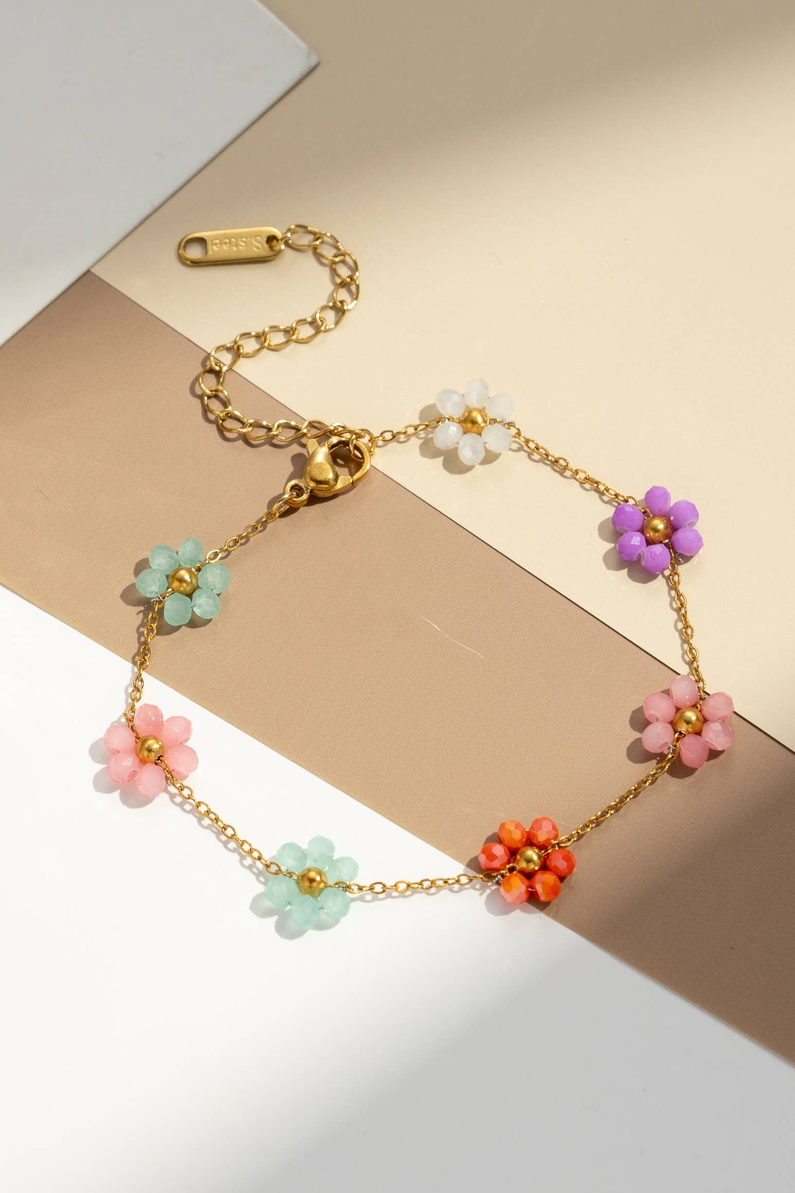Roestvrijstalen armband kleine gekleurde bloem