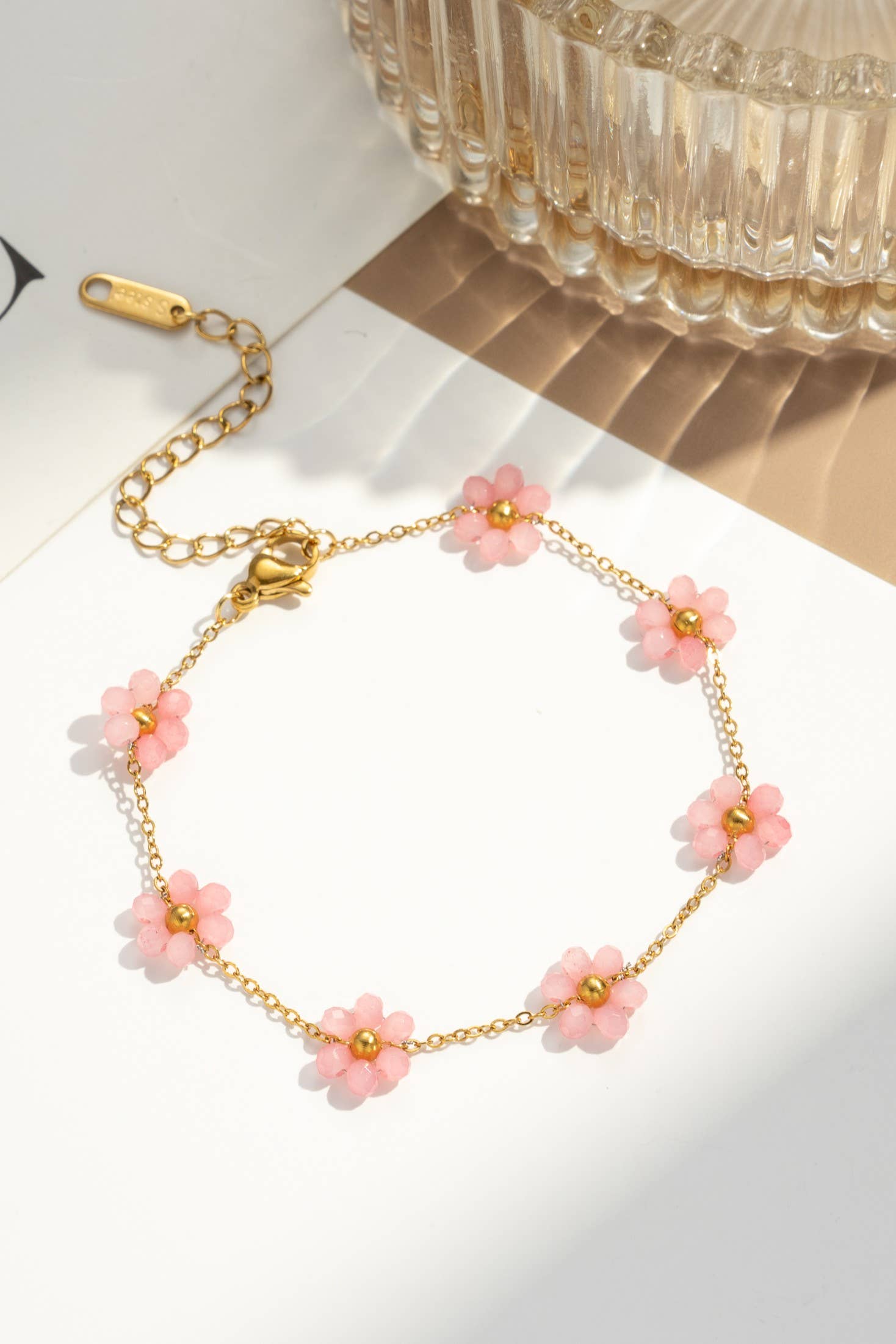 Roestvrijstalen armband kleine gekleurde bloem