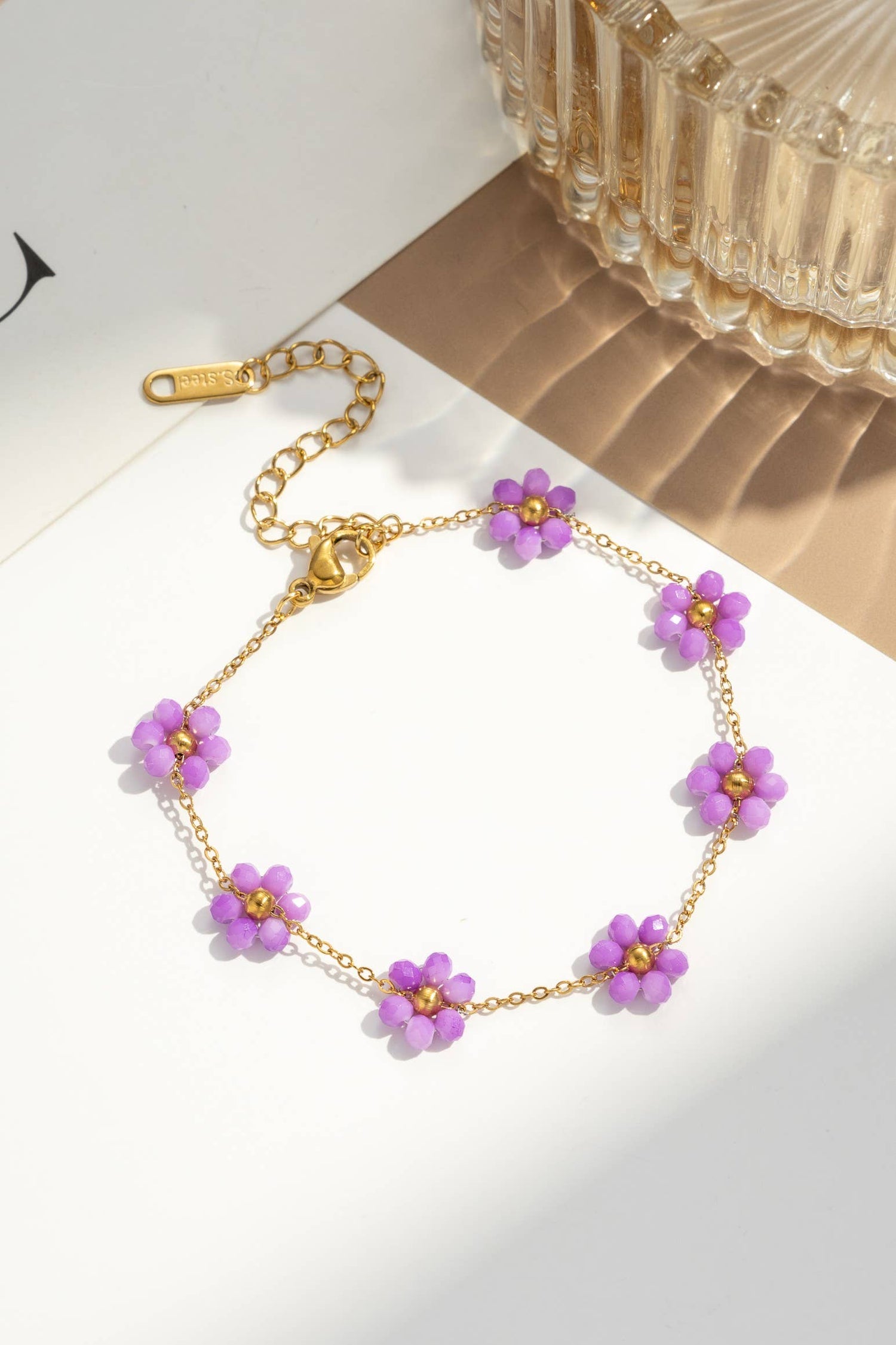 Roestvrijstalen armband kleine gekleurde bloem