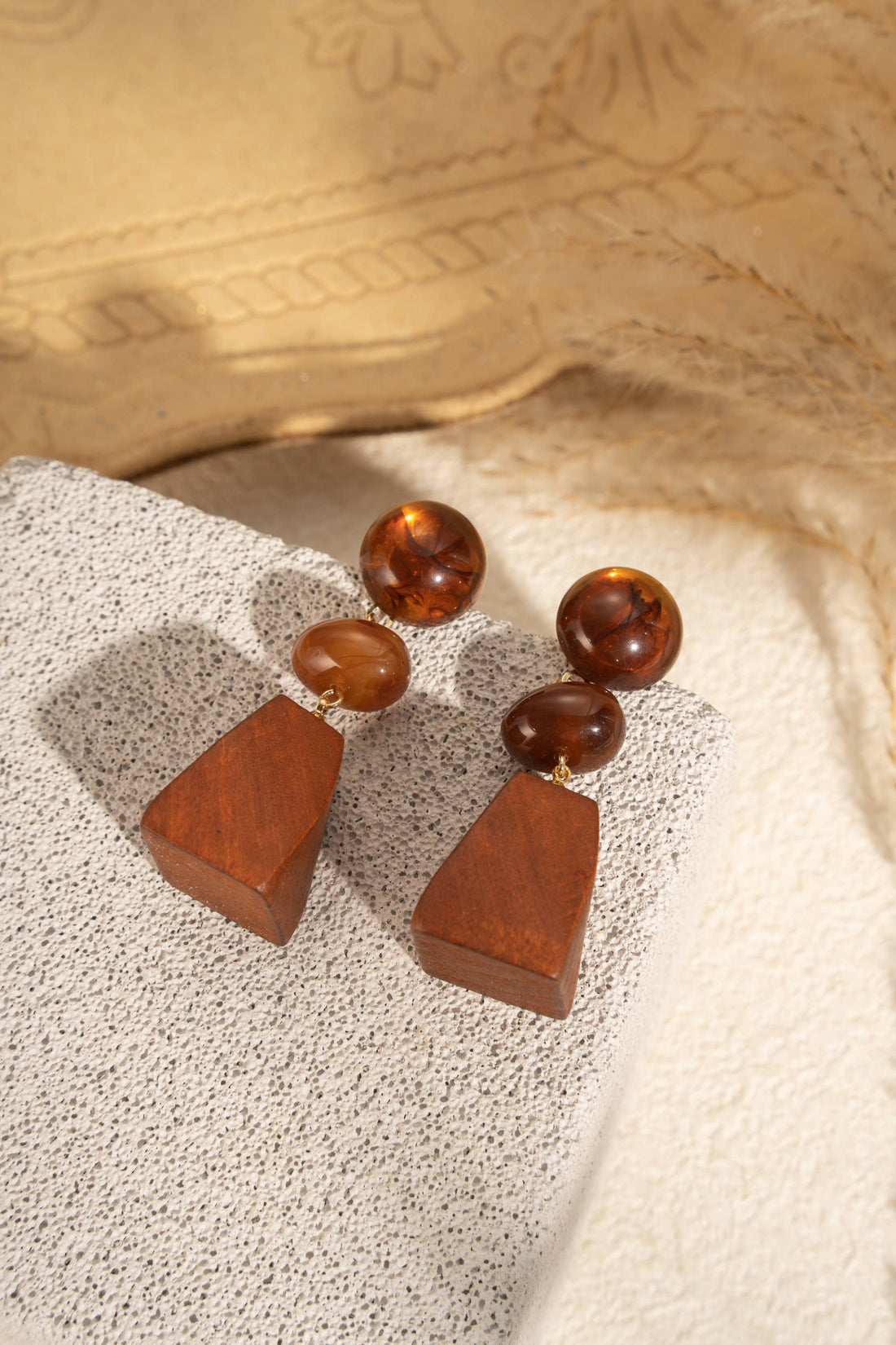 Natuurlijke houten hars oorbellen chic roestvrij staal