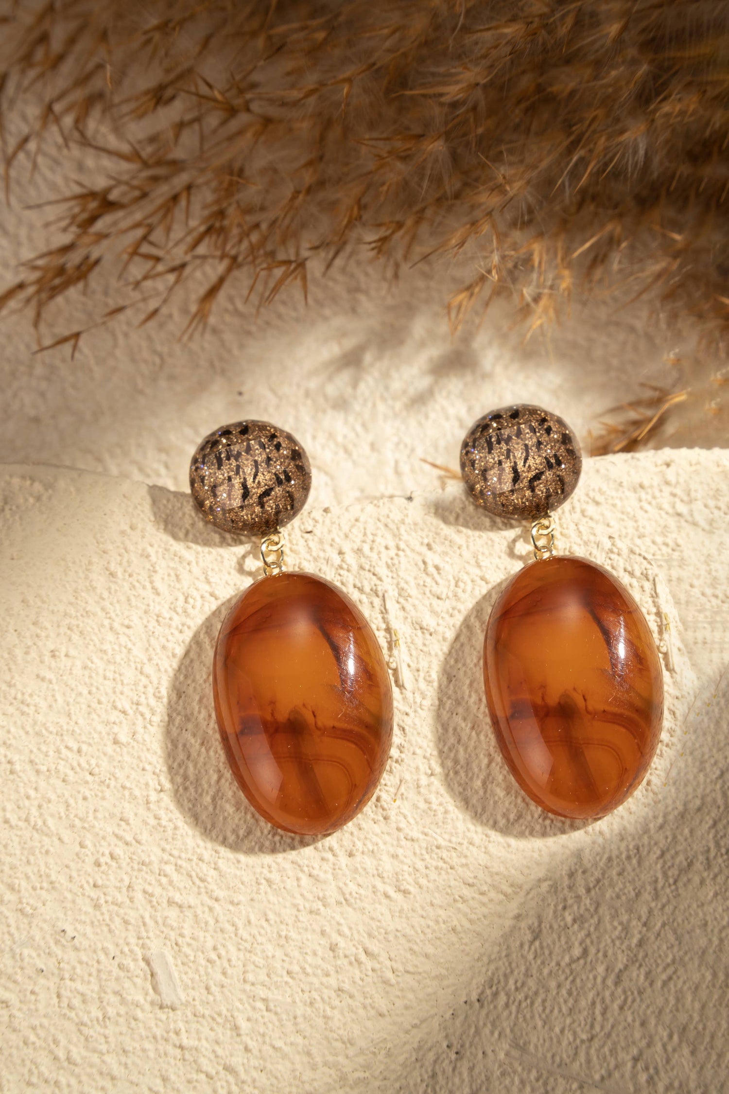 Glanzende hars oorbellen chique roestvrij staal